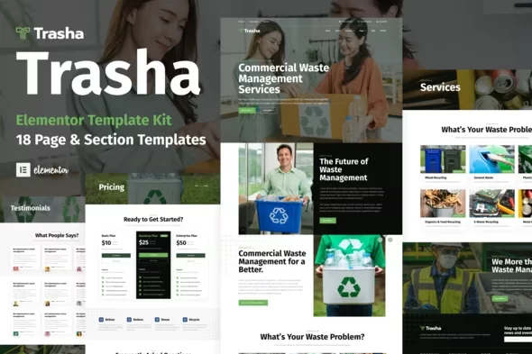 Szablon Trasha Waste Management Recycling Service Elementor Template Kit