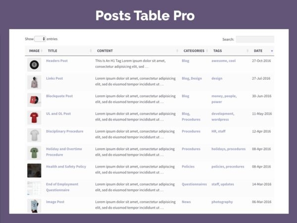 Wtyczka Posts Table Pro