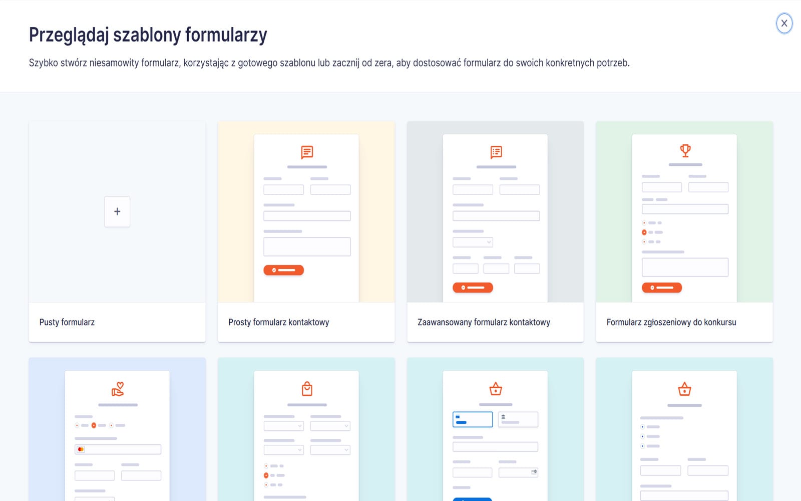 Wtyczka Gravity Forms Premium WordPress Przeglądarka szablonów Gravity Forms z miniaturami gotowych formularzy kontaktowych, ankietowych i zgłoszeniowych.
